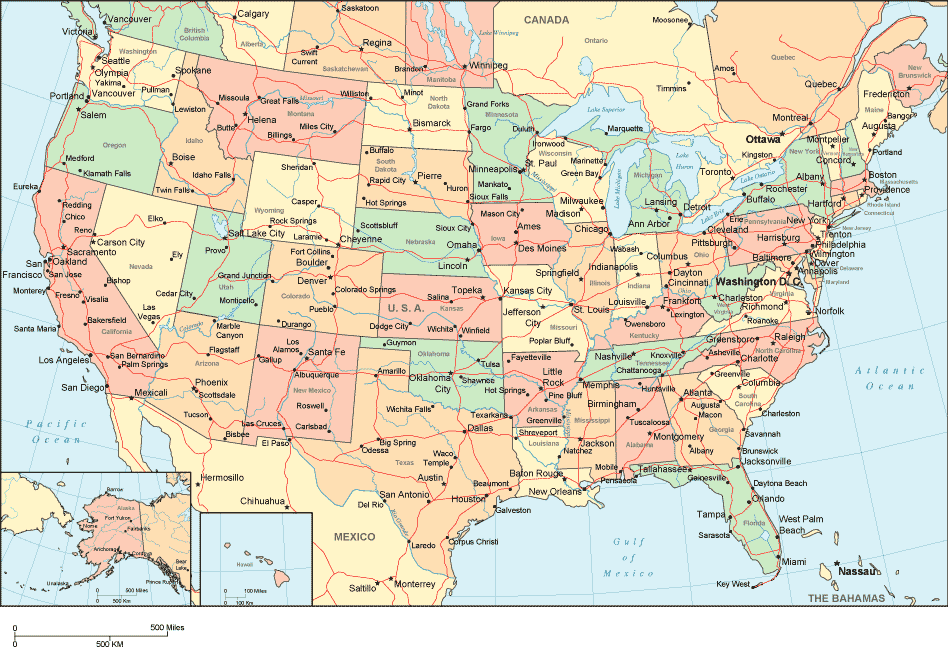 map of the usa states and capitals